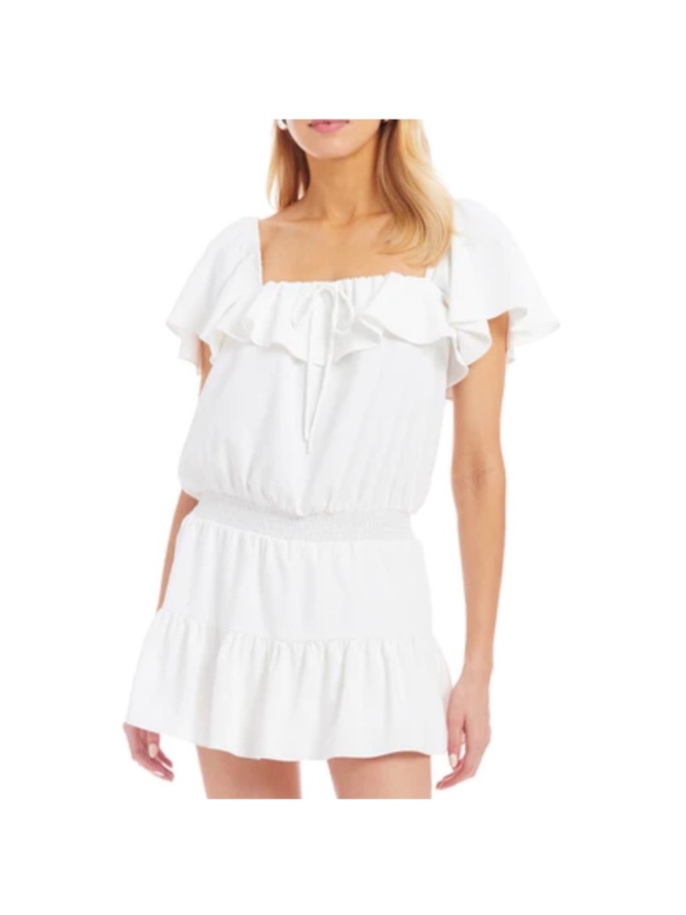 Amanda Uprichard Cream Ruffle Mini Romper